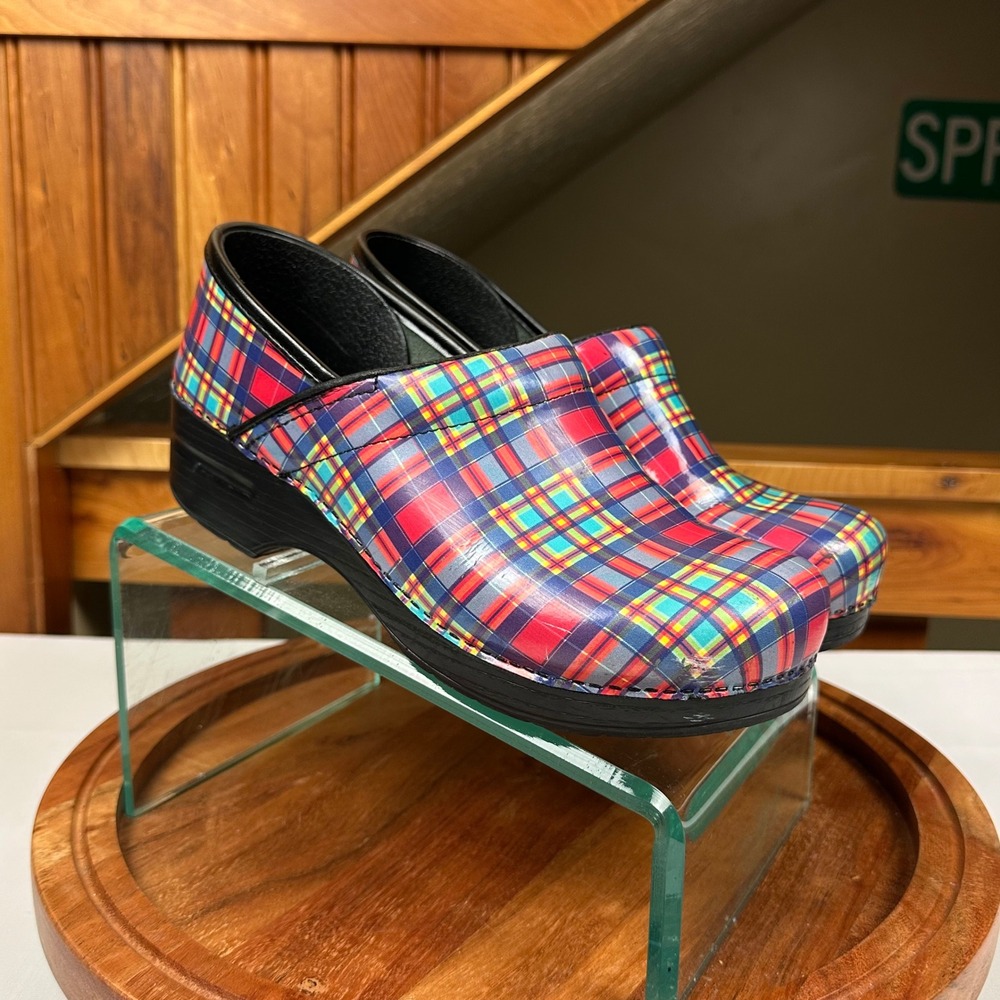 Dansko Professional Clogs Multi Color Plaid Patent Leather Size 40 Womens 9.5-10